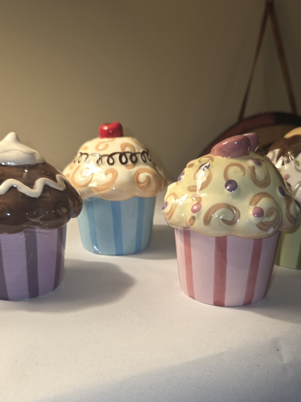 American Atelier Pastel Cupcake Canister Set in Pink, Blue, Purple and Cream
